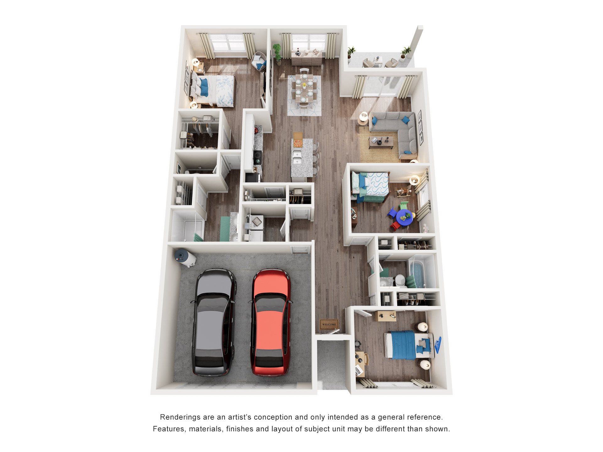 Floor plan for 3 beds, 2 baths, 1618 sqft